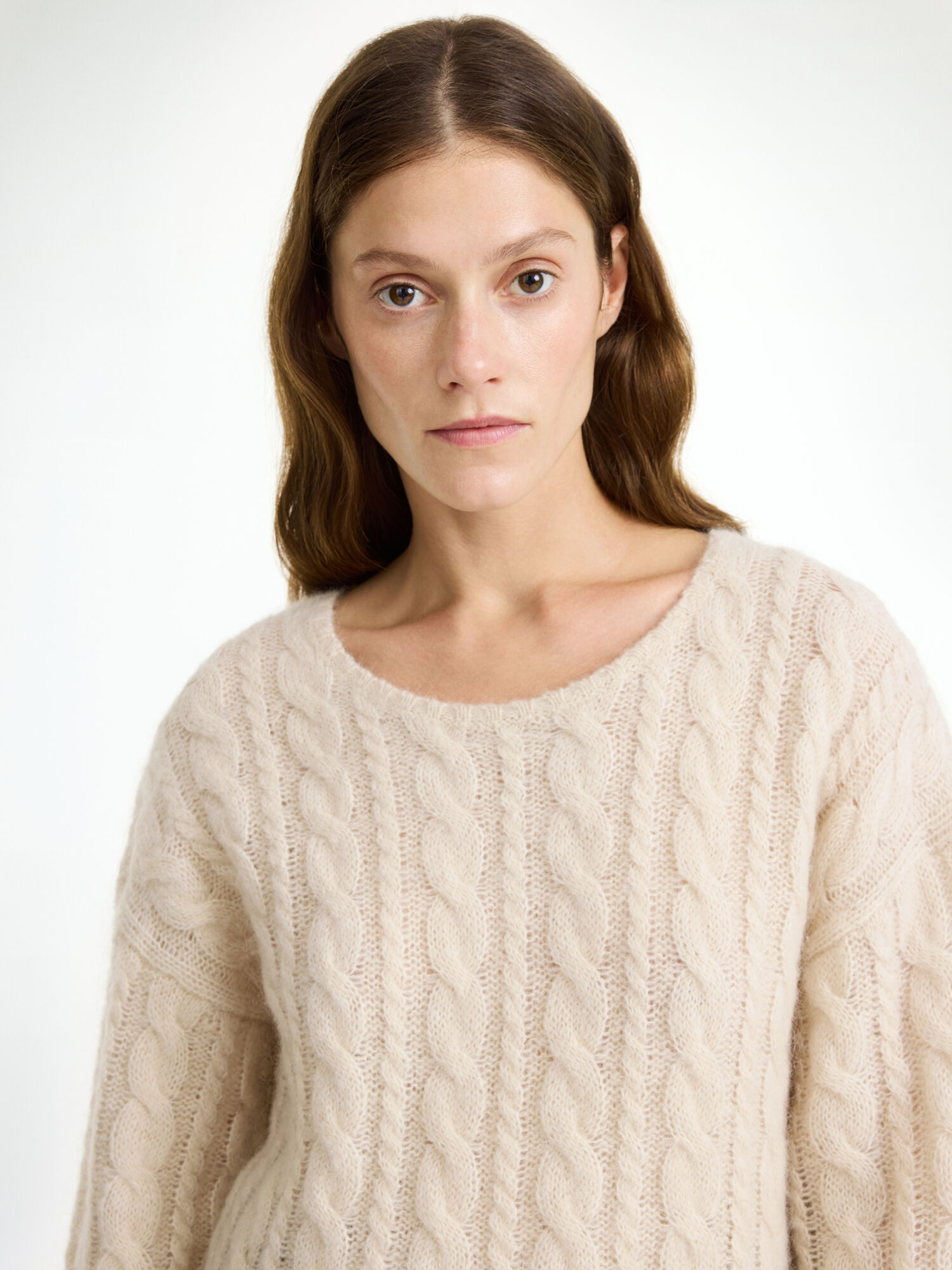 By Malene Birger Cierra Cable-knit Sweater Neuleet Oyster Gray | FI_BB63809