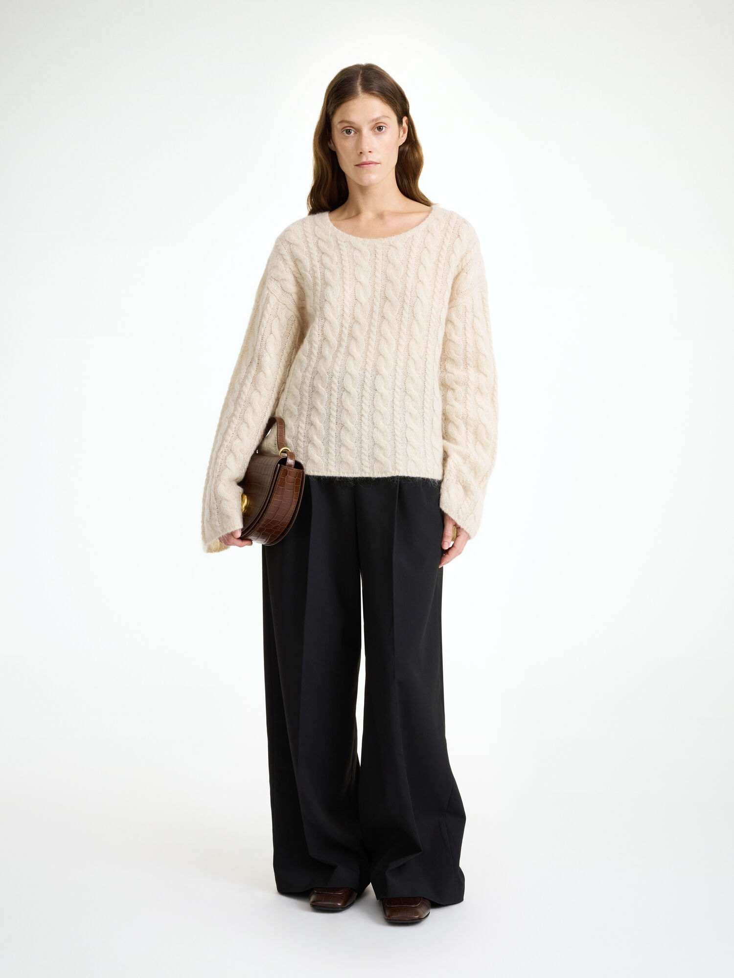 By Malene Birger Cierra Cable-knit Sweater Neuleet Oyster Gray | FI_BB63809