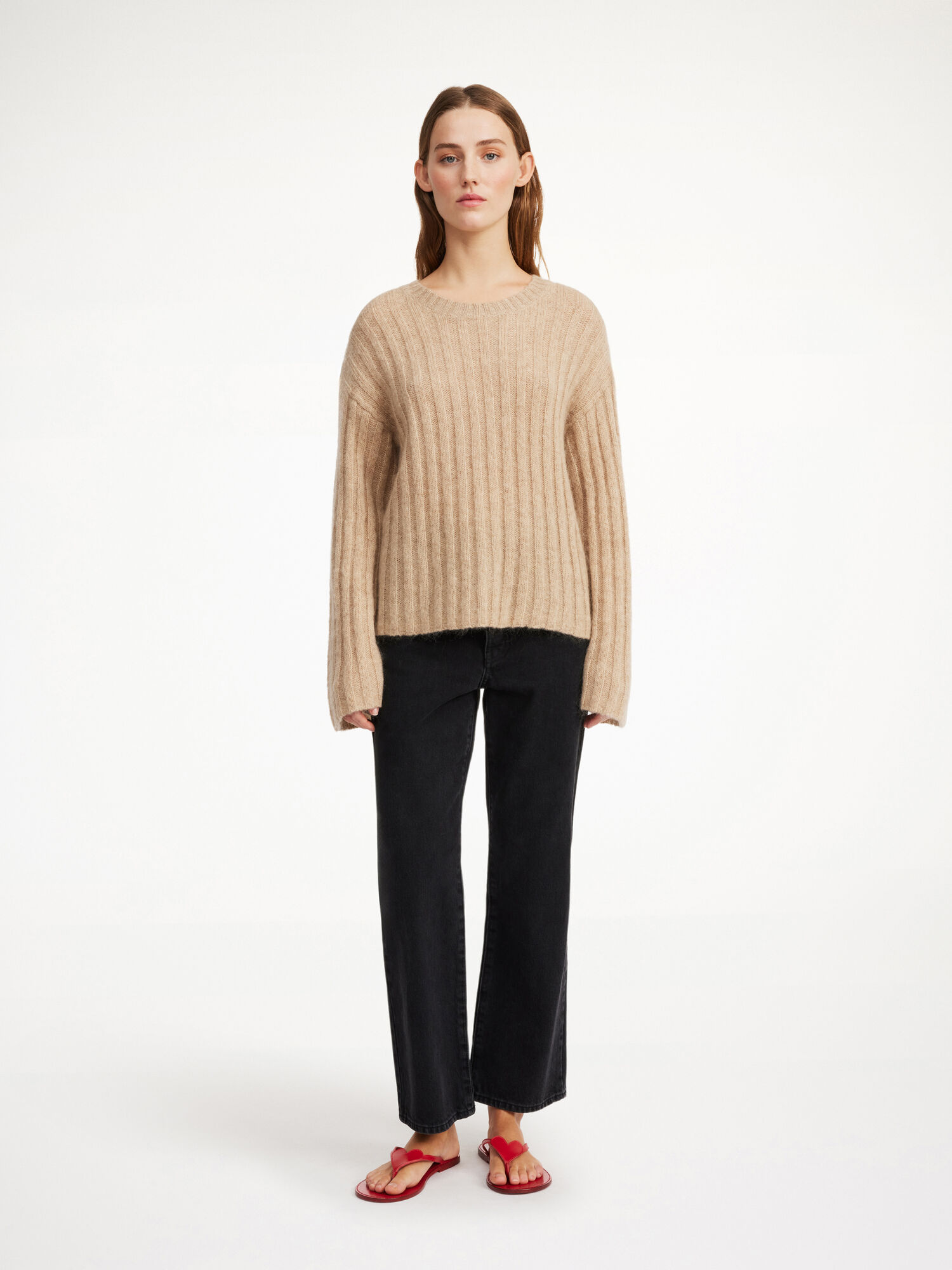 By Malene Birger Cierra Ribbed Sweater Neuleet Beige | FI_BB49210