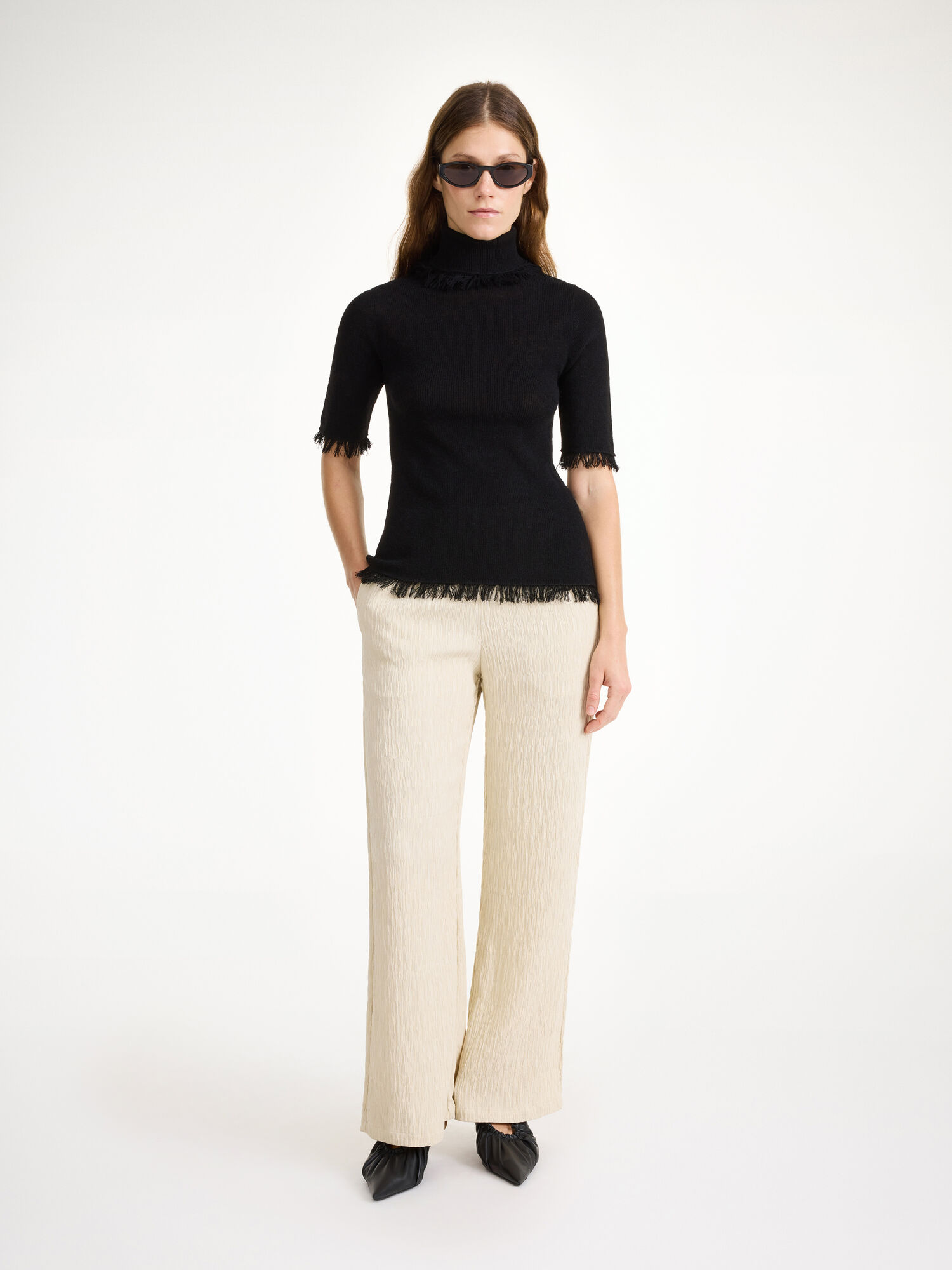 By Malene Birger Jaxa Wool-blend Top Neuleet Mustat | FI_BB94953