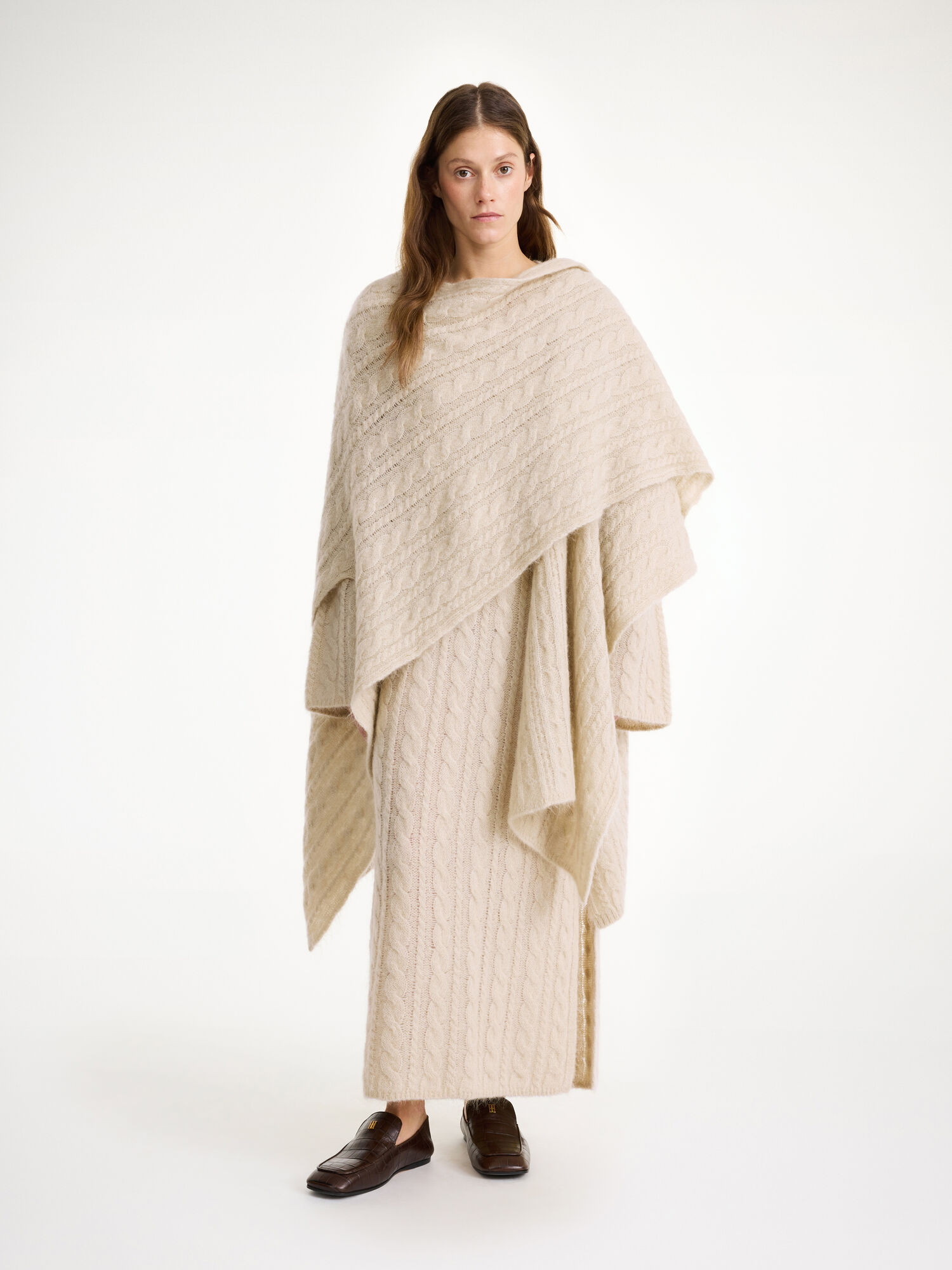 By Malene Birger Kassillas Wool-blend Poncho Neuleet Oyster Gray | FI_BB69287